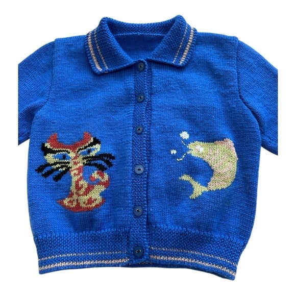 Handmade Cardigan Children’s Sweater Long Sleeves Button Front Knit Blue Size 3 - Picture 3 of 8